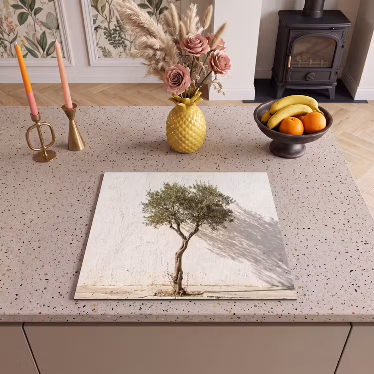 Herdabdeckplatte - Olivenbaum – Wand – weiß - Olijfboom - muur - wit Inductie beschermer vinyl 3mm middel