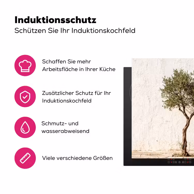 Herdabdeckplatte - Olivenbaum – Wand – weiß - Olijfboom - muur - wit Inductie beschermer vinyl 3mm middel