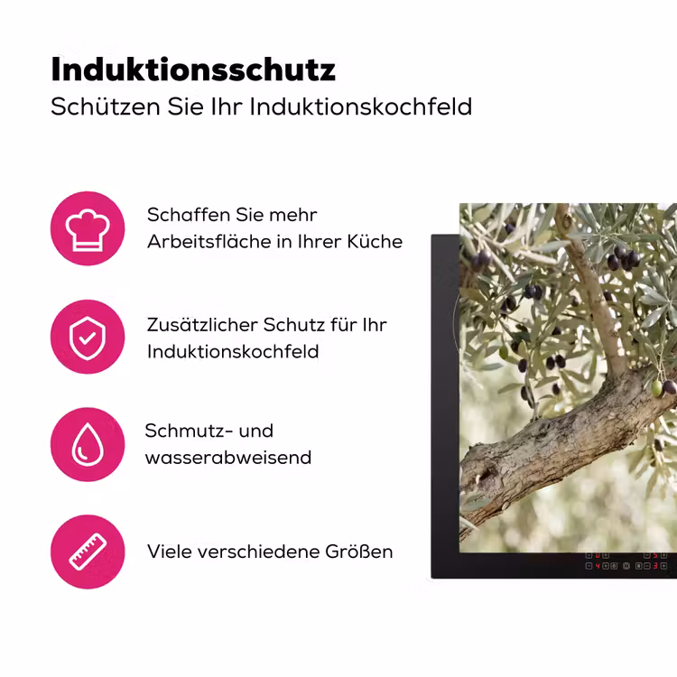 Herdabdeckplatte - Olivenbaum – Zweig – grün - Olijfboom - tak - groen Inductie beschermer vinyl 3mm middel