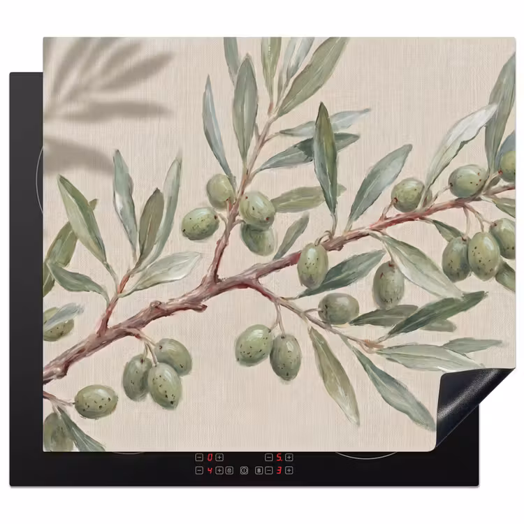 Olijftak - Bladeren - Natuur - Groen - Beige Inductie beschermer vinyl 3mm middel -3d