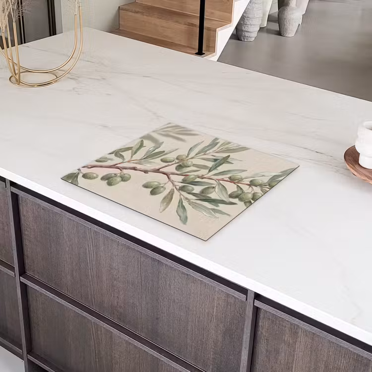 Olijftak - Bladeren - Natuur - Groen - Beige Inductie beschermer vinyl 3mm middel -sfeer8
