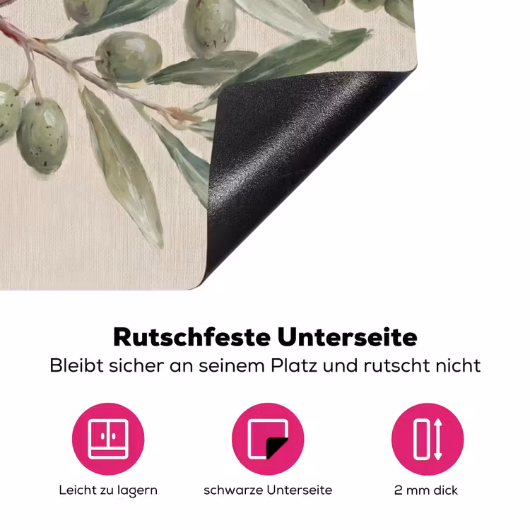 Olijftak - Bladeren - Natuur - Groen - Beige Inductie beschermer vinyl 3mm middel -zzzzzzz-lf-onderkant