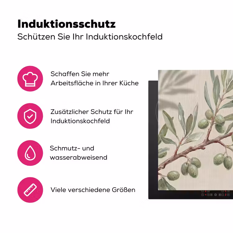 Olijftak - Bladeren - Natuur - Groen - Beige Inductie beschermer vinyl 3mm middel -zzzzzzz-lf-ups