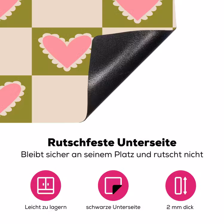 Olijfgroen - Hartjes - Patroon - Retro Inductie beschermer vinyl 3mm klein 276 -zzzzzzz-lf-onderkant