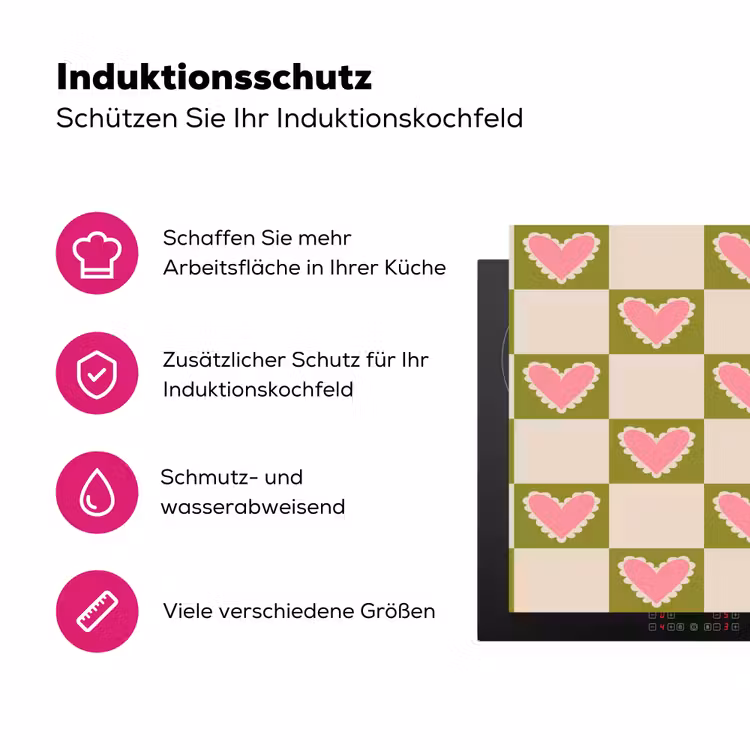 Olijfgroen - Hartjes - Patroon - Retro Inductie beschermer vinyl 3mm klein 276 -zzzzzzz-lf-ups
