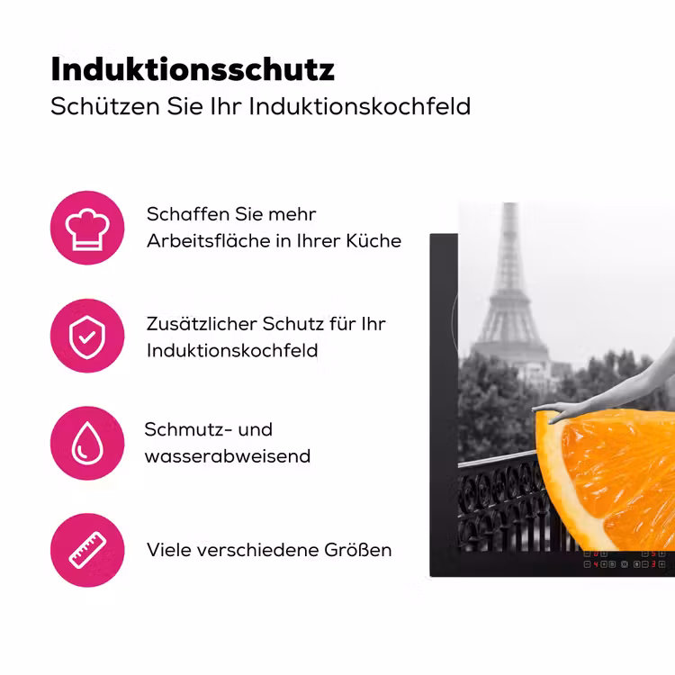 Sinaasappel - Eiffeltoren - Vrouw Inductie beschermer vinyl 3mm klein -zzzzzzz-lf-ups