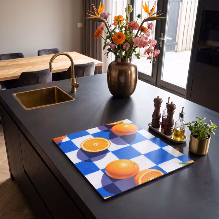 Herdabdeckplatte - Orange – Kariert – Essen - Sinaasappel - Geruit - Eten Inductie beschermer vinyl 3mm middel