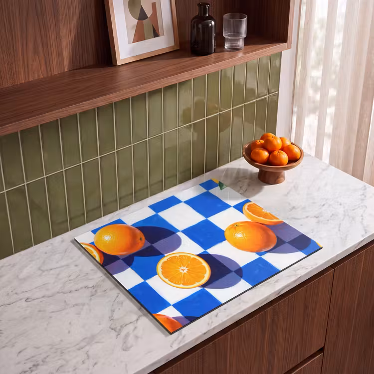 Herdabdeckplatte - Orange – Kariert – Essen - Sinaasappel - Geruit - Eten Inductie beschermer vinyl 3mm middel