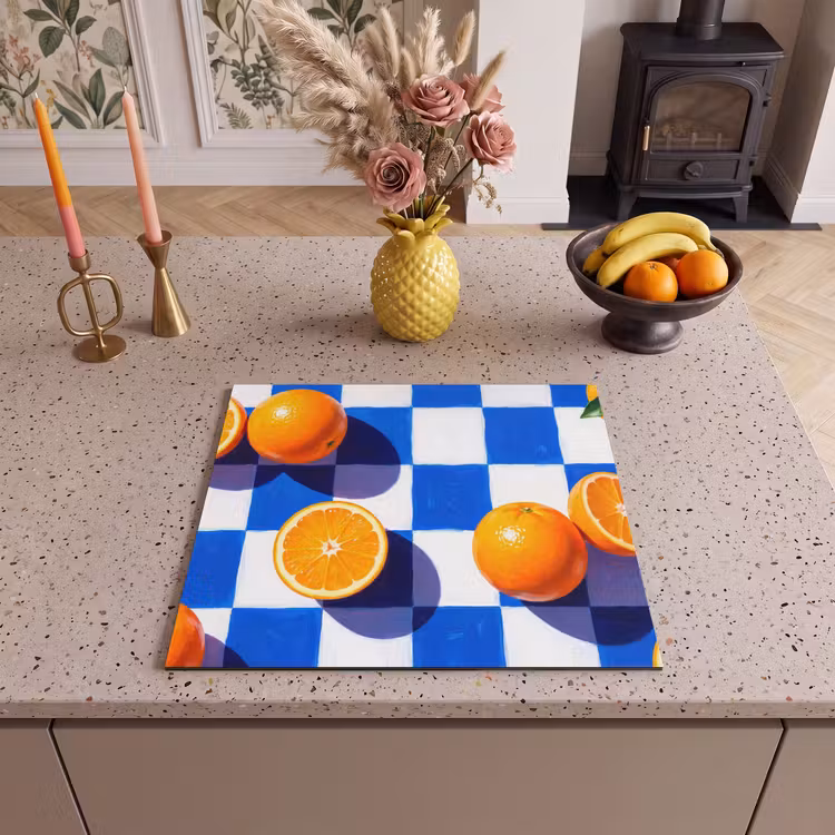 Herdabdeckplatte - Orange – Kariert – Essen - Sinaasappel - Geruit - Eten Inductie beschermer vinyl 3mm middel
