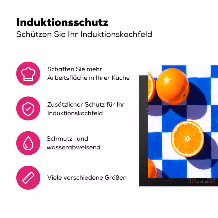 Herdabdeckplatte - Orange – Kariert – Essen - Sinaasappel - Geruit - Eten Inductie beschermer vinyl 3mm middel