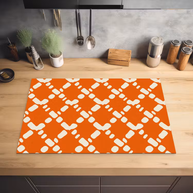 Oranje - Ruitpatroon - Wit Inductie beschermer vinyl 3mm klein 276 -sfeer5