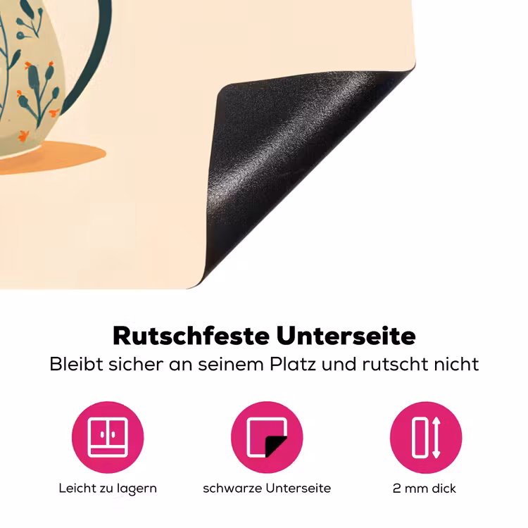 Oranje - Theepot - Bloemen - Bladeren Inductie beschermer vinyl 3mm klein -zzzzzzz-lf-onderkant