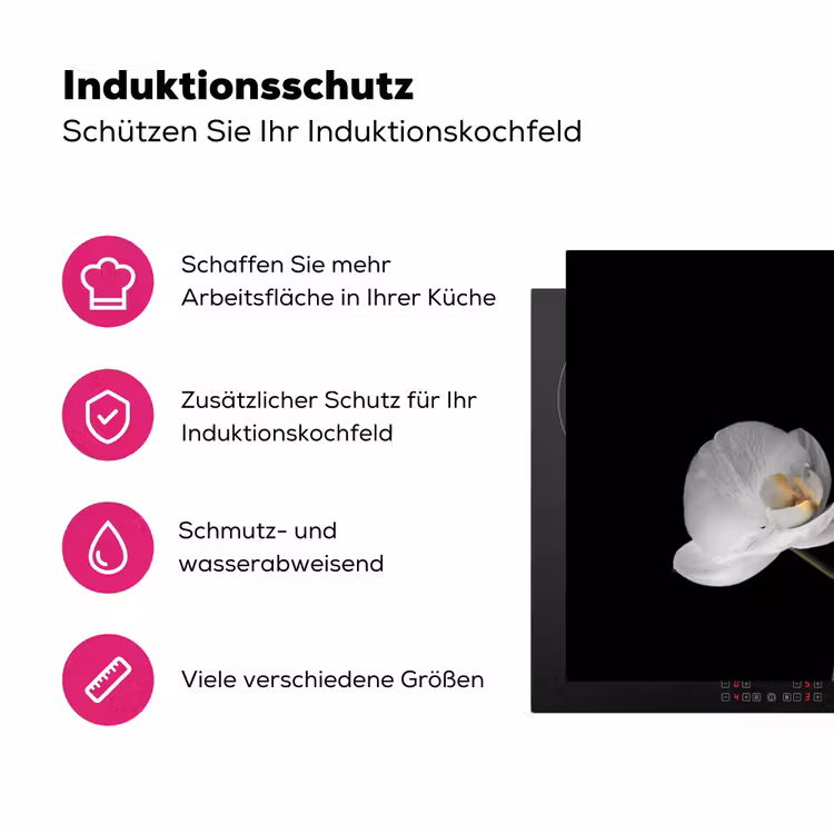 Orchidee - Bloemen - Zwart - Wit - Stilleven Inductie beschermer vinyl 3mm klein -zzzzzzz-lf-ups