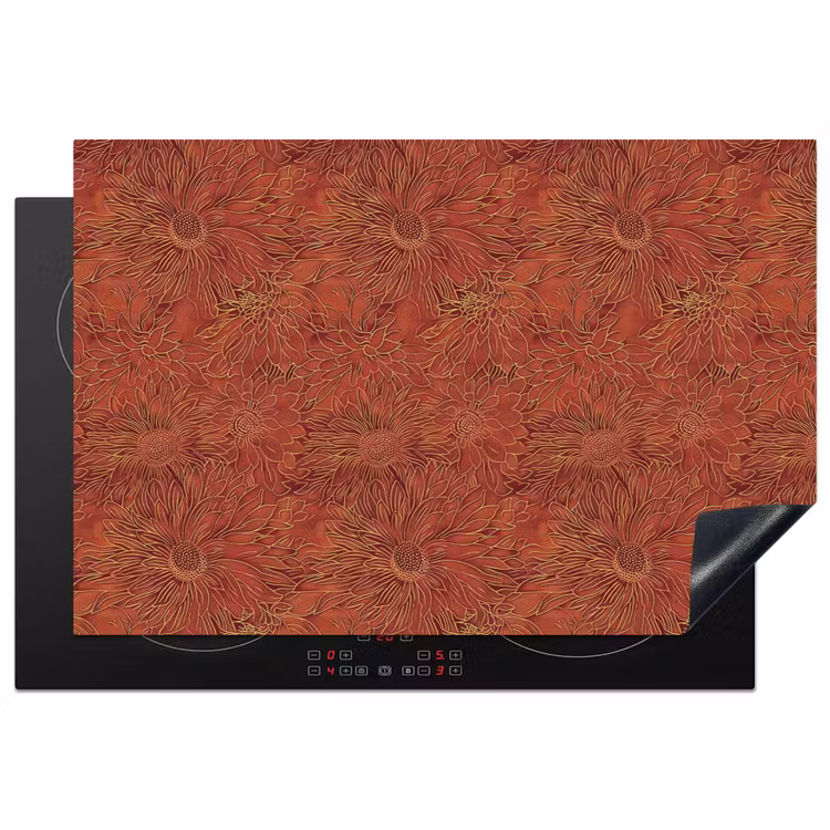 Oosters - Bloemen - Terracotta Inductie beschermer vinyl 3mm klein 276 -3d