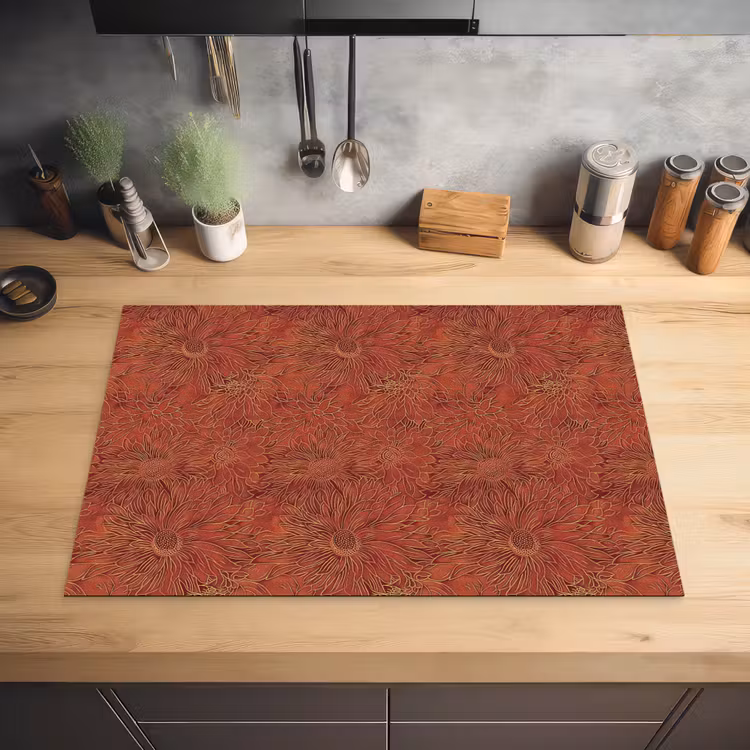 Oosters - Bloemen - Terracotta Inductie beschermer vinyl 3mm klein 276 -sfeer5