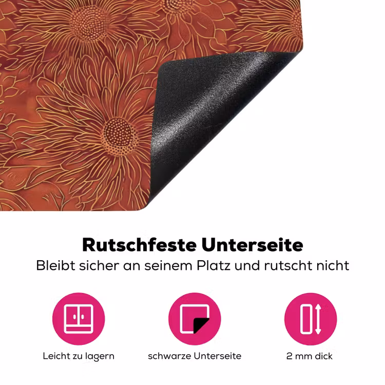 Oosters - Bloemen - Terracotta Inductie beschermer vinyl 3mm klein 276 -zzzzzzz-lf-onderkant