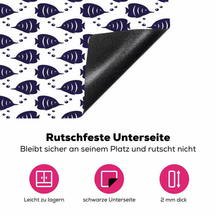 Oceaan - Vis - Blauw - Wit Inductie beschermer vinyl 3mm klein 276 -zzzzzzz-lf-onderkant