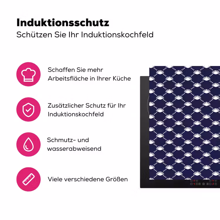 Oceaan - Schelp - Blauw - Wit Inductie beschermer vinyl 3mm klein 276 -zzzzzzz-lf-ups