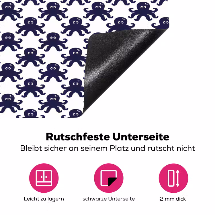 Oceaan - Octo - Blauw - Wit Inductie beschermer vinyl 3mm klein 276 -zzzzzzz-lf-onderkant