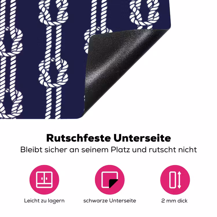 Oceaan - Touw - Blauw - Wit Inductie beschermer vinyl 3mm klein 276 -zzzzzzz-lf-onderkant