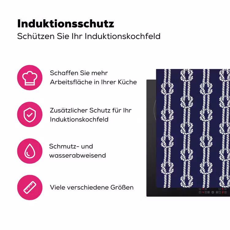 Oceaan - Touw - Blauw - Wit Inductie beschermer vinyl 3mm klein 276 -zzzzzzz-lf-ups