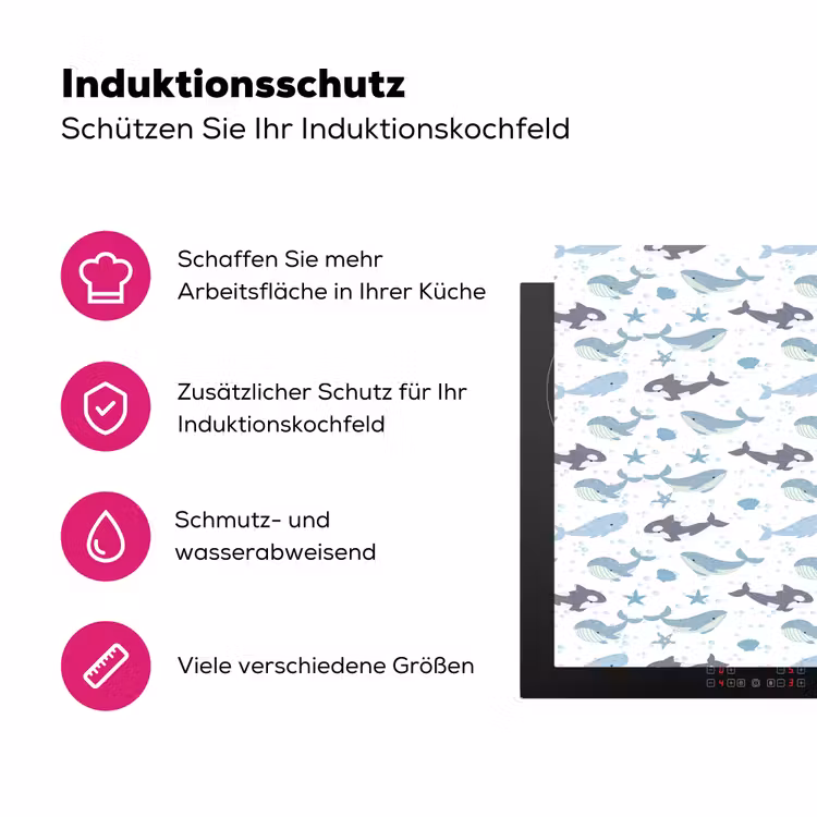 Oceaan - Walvis - Orka - Blauw Inductie beschermer vinyl 3mm klein 276 -zzzzzzz-lf-ups