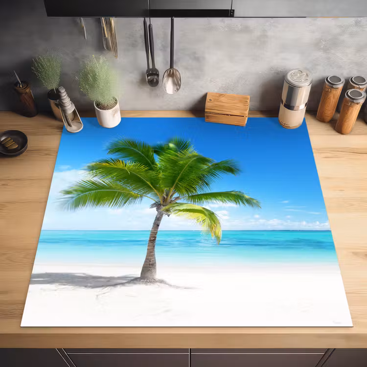 Palmboom - Strand - Zee - Zomer Inductie beschermer vinyl 3mm middel -sfeer5