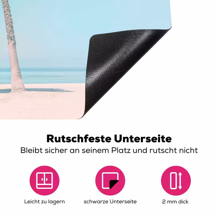 Palmboom - Strandhuis - Roze Inductie beschermer vinyl 3mm klein -zzzzzzz-lf-onderkant