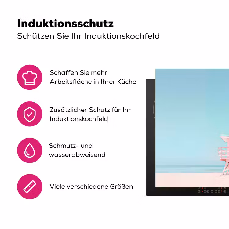 Palmboom - Strandhuis - Roze Inductie beschermer vinyl 3mm klein -zzzzzzz-lf-ups