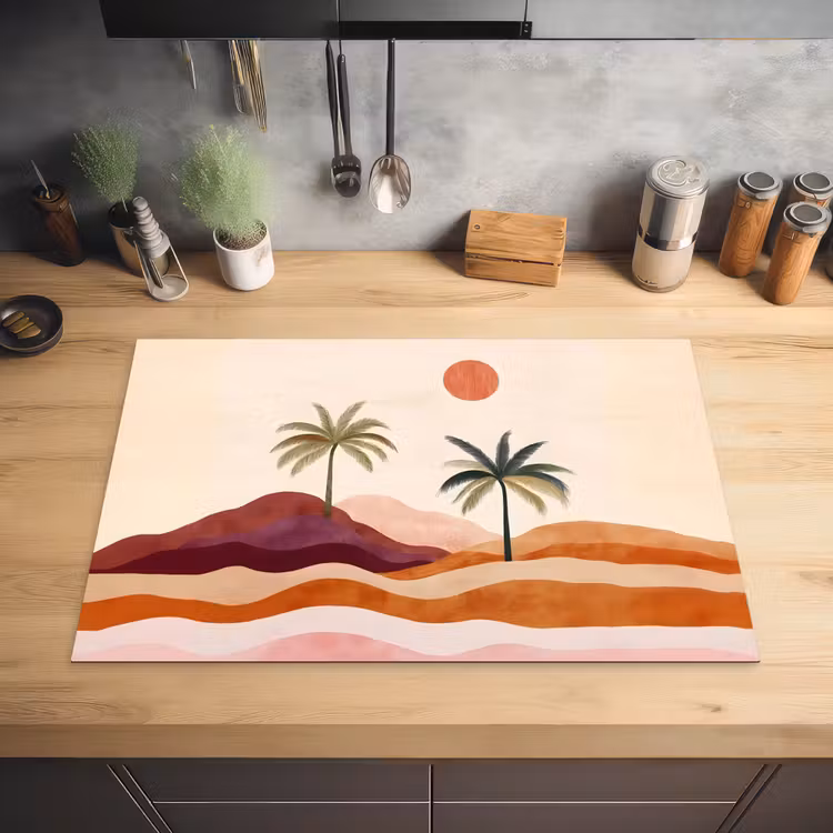 Palmbomen - Abstract - Zon - Heuvels Inductie beschermer vinyl 3mm klein -sfeer5
