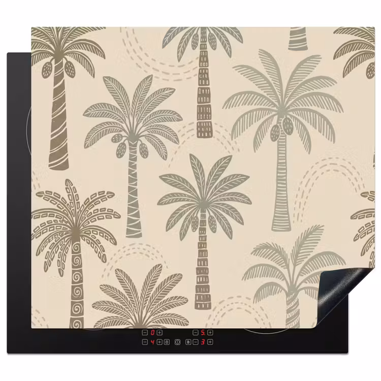 Palmbomen - Patroon - Tropisch - Beige Inductie beschermer vinyl 3mm middel -3d