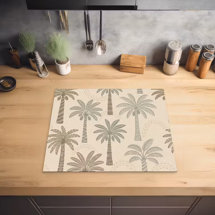Palmbomen - Patroon - Tropisch - Beige Inductie beschermer vinyl 3mm middel -sfeer5