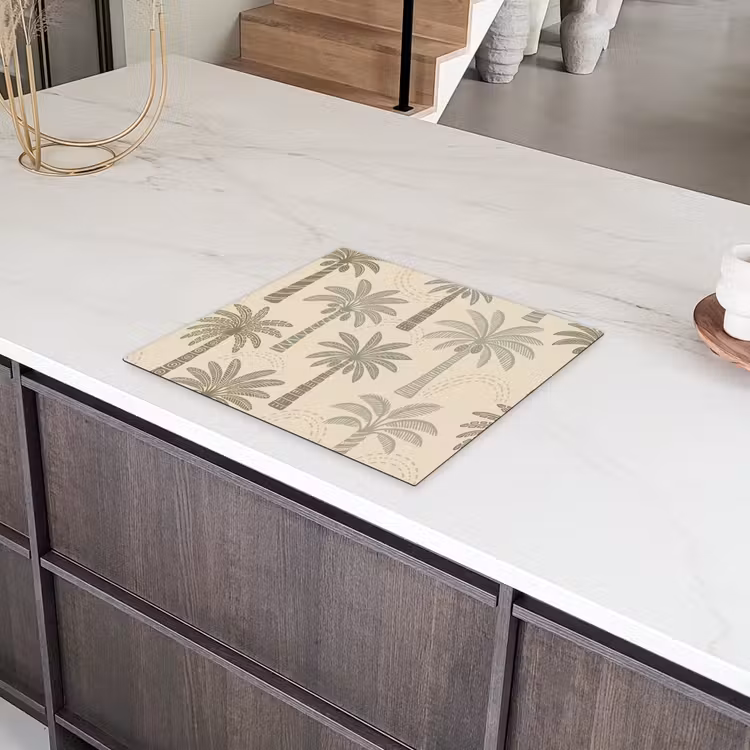 Palmbomen - Patroon - Tropisch - Beige Inductie beschermer vinyl 3mm middel -sfeer8