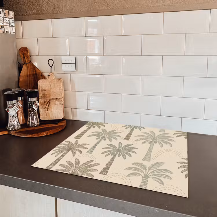 Palmbomen - Patroon - Tropisch - Beige Inductie beschermer vinyl 3mm middel -sfeer3