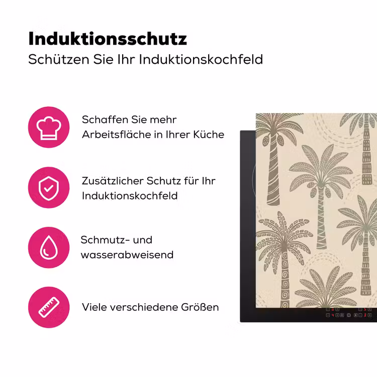 Palmbomen - Patroon - Tropisch - Beige Inductie beschermer vinyl 3mm middel -zzzzzzz-lf-ups