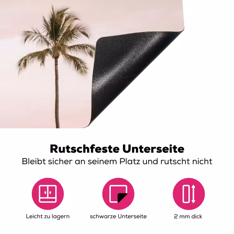 Palmbomen - Zonsondergang - Roze Inductie beschermer vinyl 3mm klein -zzzzzzz-lf-onderkant