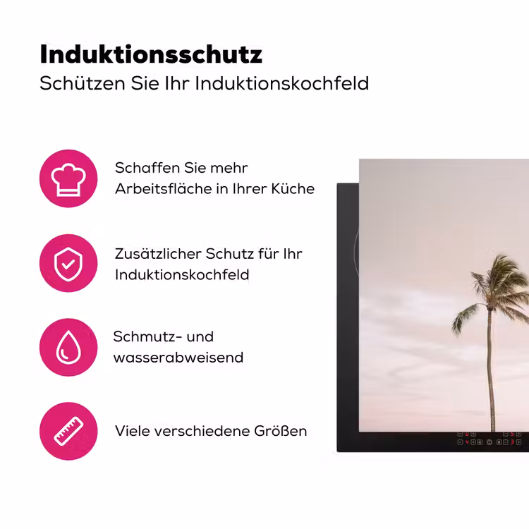Palmbomen - Zonsondergang - Roze Inductie beschermer vinyl 3mm klein -zzzzzzz-lf-ups