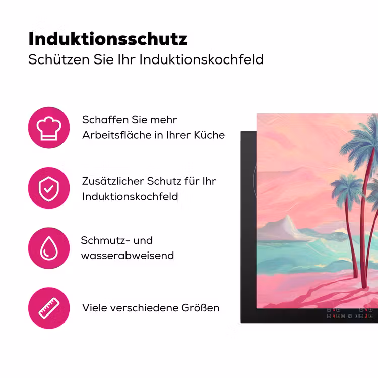 Palmbomen - Golven - Zee Inductie beschermer vinyl 3mm klein -zzzzzzz-lf-ups