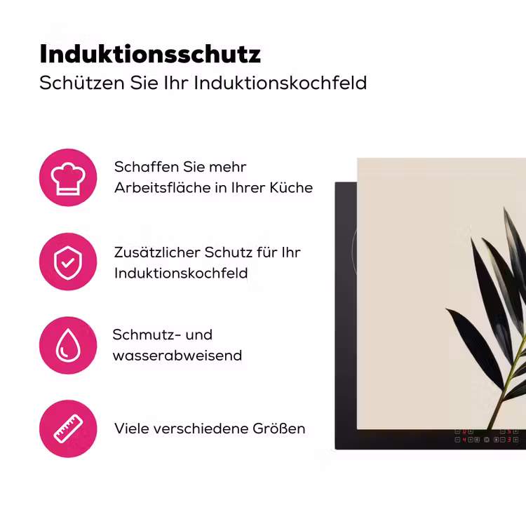 Palmblad - Subtiel - Groen - beige Inductie beschermer vinyl 3mm klein -zzzzzzz-lf-ups