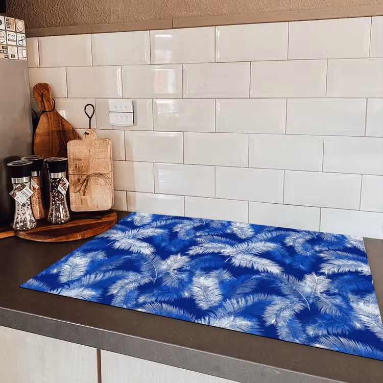 Palmblad - Patroon - Blauw Inductie beschermer vinyl 3mm klein 276 -sfeer3