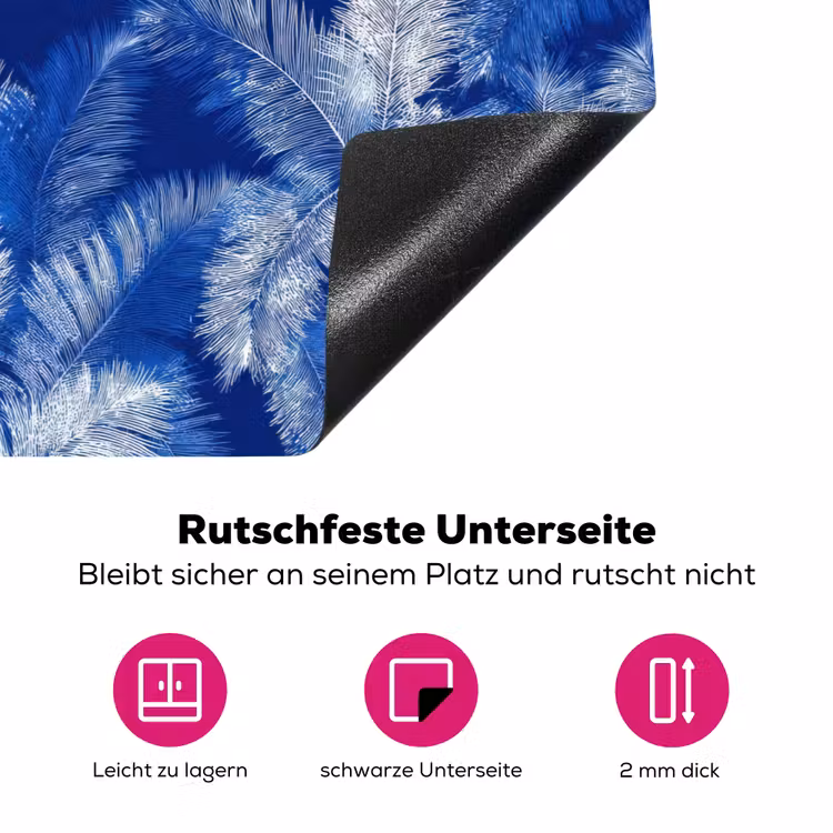 Palmblad - Patroon - Blauw Inductie beschermer vinyl 3mm klein 276 -zzzzzzz-lf-onderkant