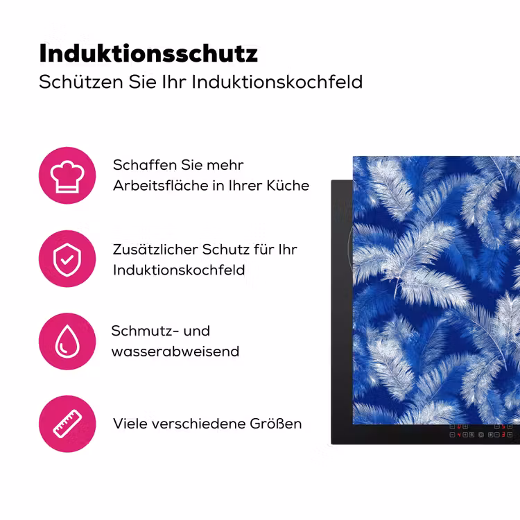 Palmblad - Patroon - Blauw Inductie beschermer vinyl 3mm klein 276 -zzzzzzz-lf-ups