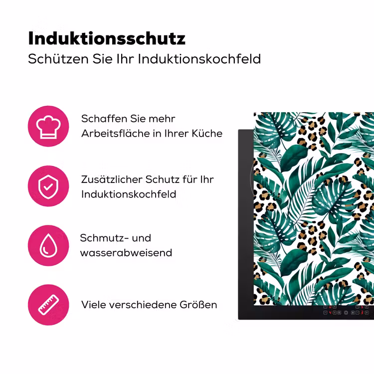 Palmblad - Panterprint - Tropical Inductie beschermer vinyl 3mm klein -zzzzzzz-lf-ups