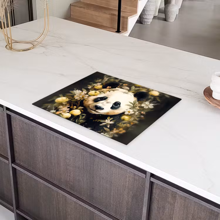 Panda - Pandabeer - Wilde dieren - Natuur - Bloemen Inductie beschermer vinyl 3mm groot -sfeer8
