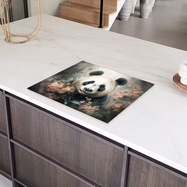 Panda - Dieren - Bloemen - Planten Inductie beschermer vinyl 3mm groot -sfeer8