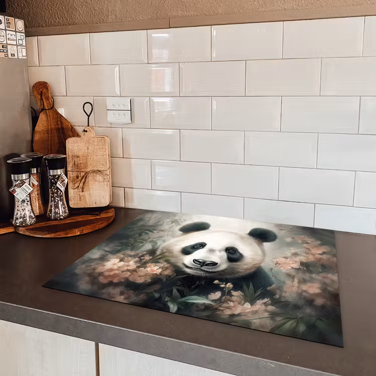 Panda - Dieren - Bloemen - Planten Inductie beschermer vinyl 3mm groot -sfeer3