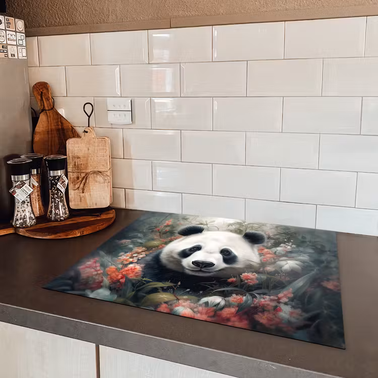 Panda - Wilde dieren - Bloemen - Natuur Inductie beschermer vinyl 3mm groot -sfeer3
