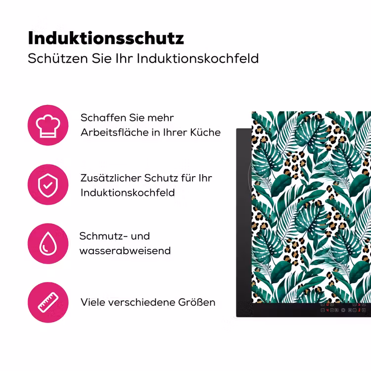Inductie beschermer - Panterprint - Bladeren - Jungle - Afdekplaat voor kookplaat Inductie beschermer vinyl 3mm middel -zzzzzzz-lf-ups