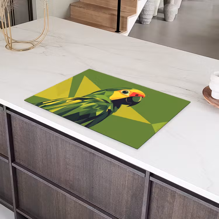 Papegaai - Groen - Snavel - Abstract Inductie beschermer vinyl 3mm klein -sfeer8