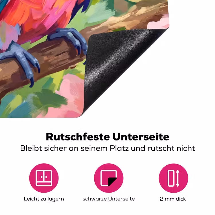 Papagaai - Hibiscusbloemen - Kleurrijk Inductie beschermer vinyl 3mm klein -zzzzzzz-lf-onderkant